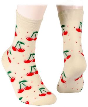 Чорапи памук с череши - екрю