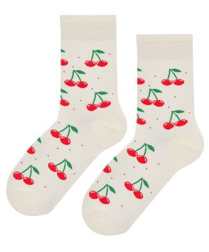 Чорапи памук с череши - екрю