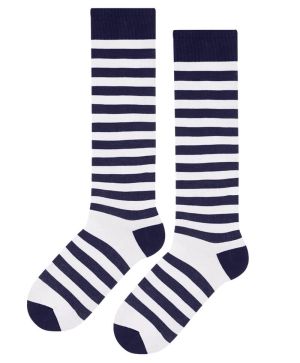 3/4 детски чорапи - ТЪМНОСИНЬО БЕЛИ РАЙЕТА